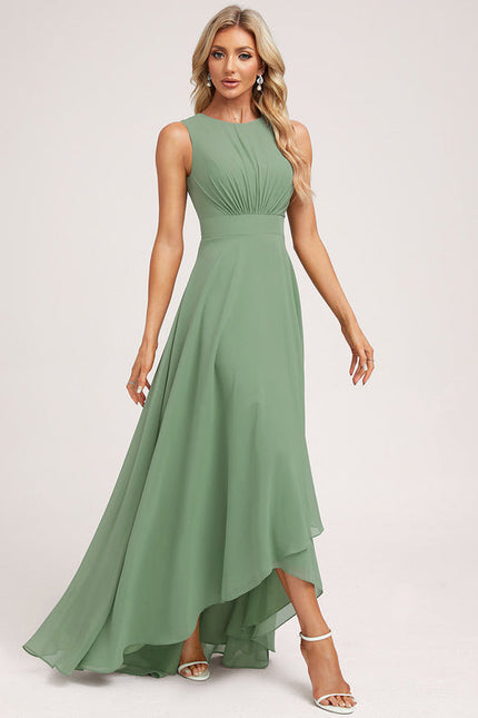 Robe Pastel Verte Mousseline Trapèze Col Rond - gallery 3