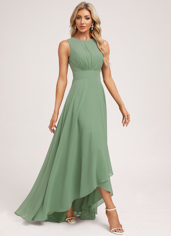 Robe Pastel Verte Mousseline Trapèze Col Rond - gallery 3