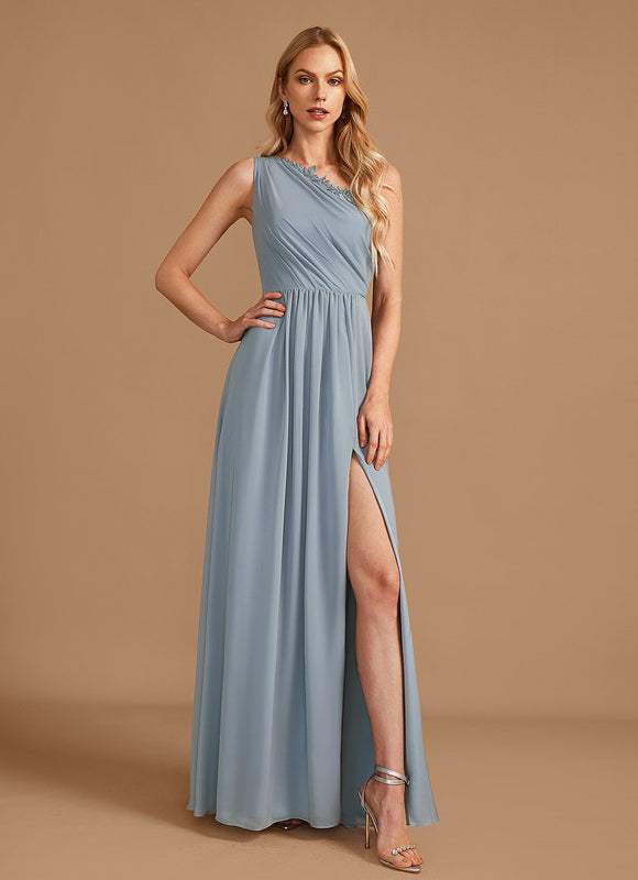 Robe Pastel Décolleté Asymétrique Bleu - gallery 1