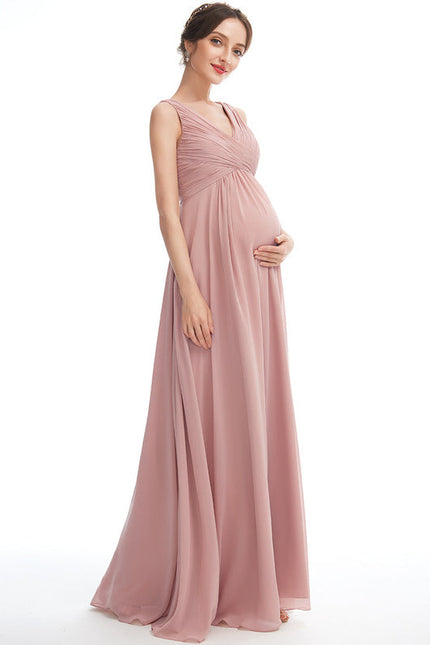 Robe Pastel Rose Longue Col V Enceinte - gallery 3