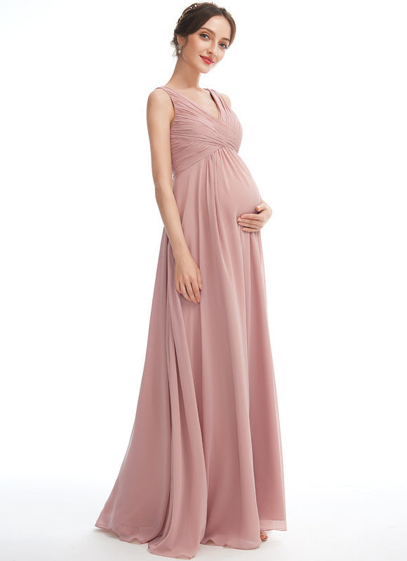 Robe Pastel Rose Longue Col V Enceinte - gallery 3