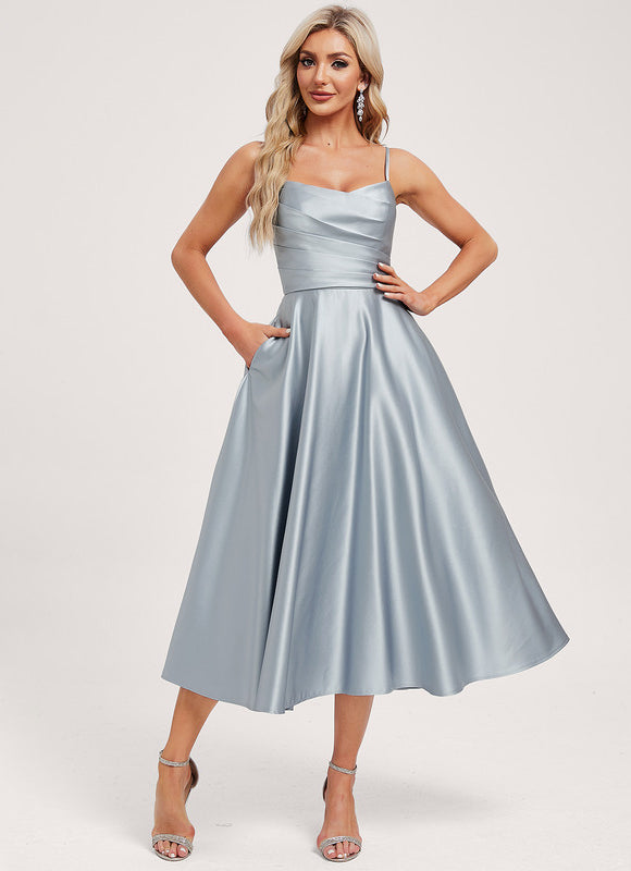 Robe Pastel Bleu Col V Longueur Mollet