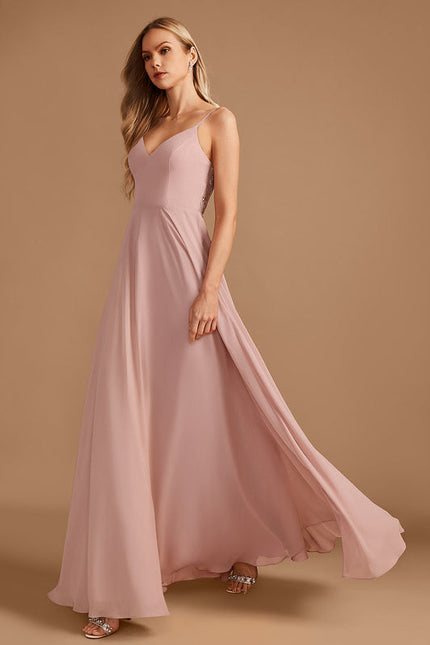 Robe Pastel Rose Mousseline D'Honneur Col V. - gallery 5