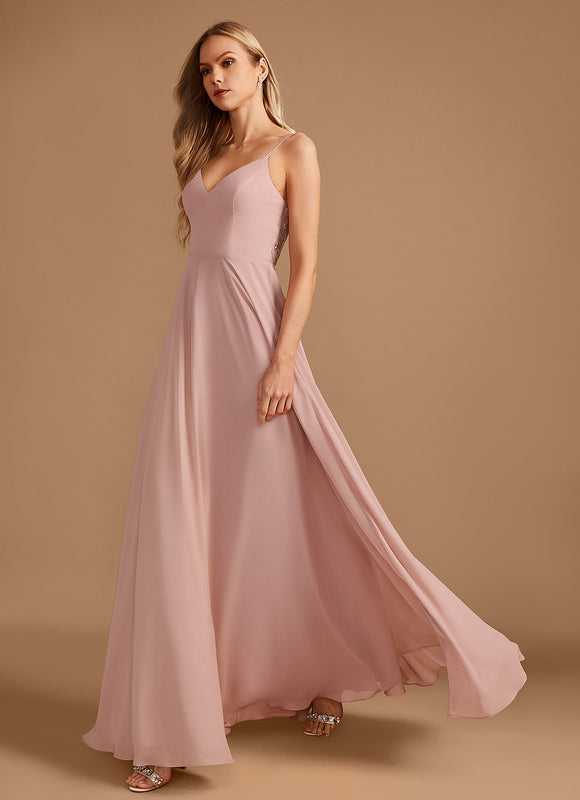 Robe Pastel Rose Mousseline D'Honneur Col V. - gallery 5