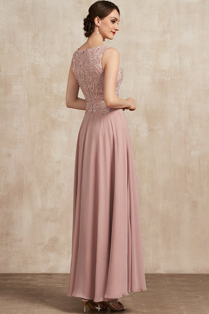 Robe Pastel Rose Traîne Long Dentelle - gallery 5