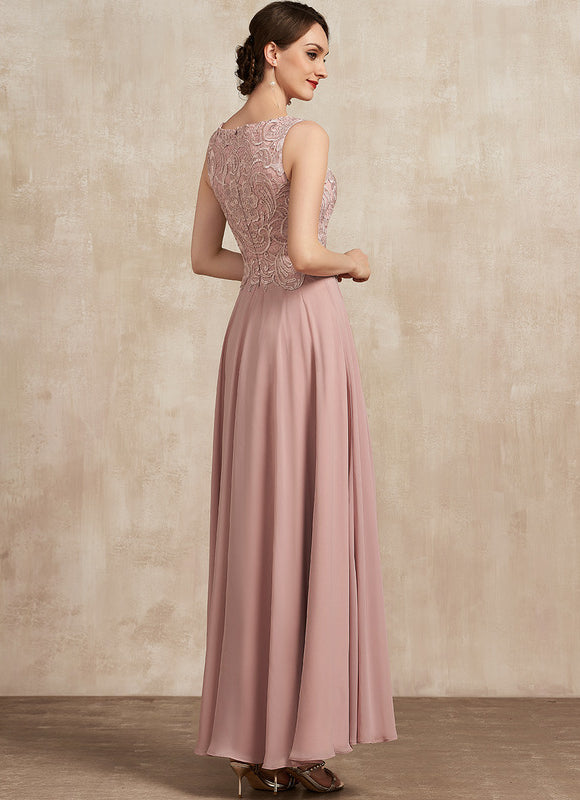 Robe Pastel Rose Traîne Long Dentelle - gallery 5