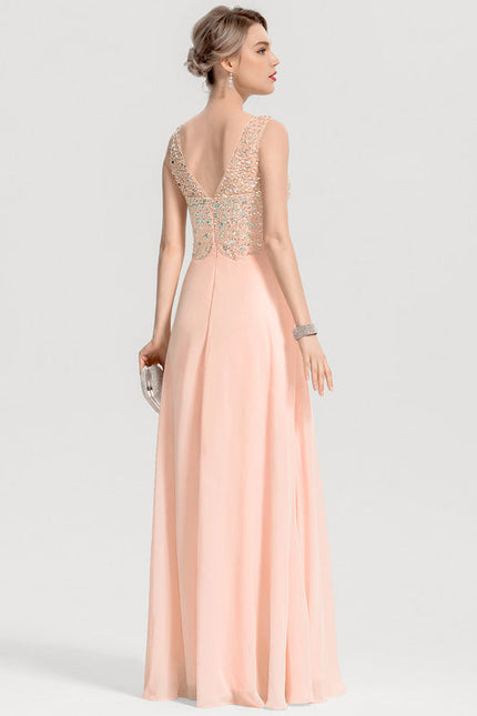 Robe Pastel Rose Col V Paillettes Élégante - gallery 3