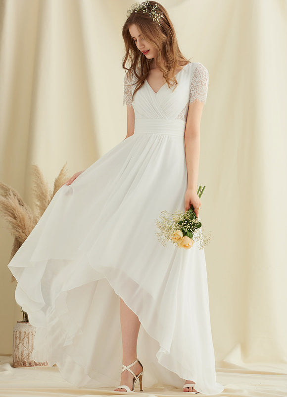 Robe Pastel Blanche Col V Asymétrique - gallery 3