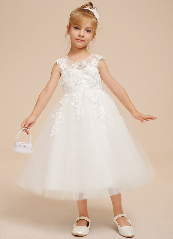 Robe Pastel Blanche En Tulle Fille Mariage