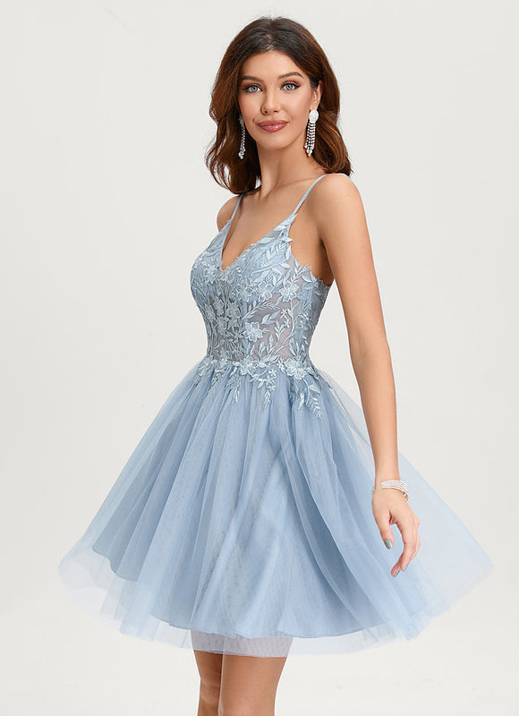 Robe Pastel Bleu Ciel Trapèze Tulle - gallery 2