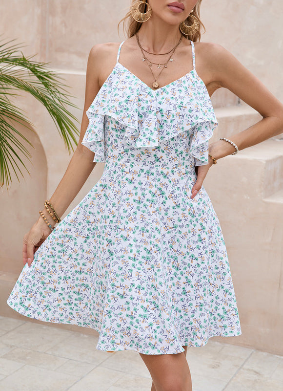 Robe Pastel Blanche À Fleurs Col V - gallery 5