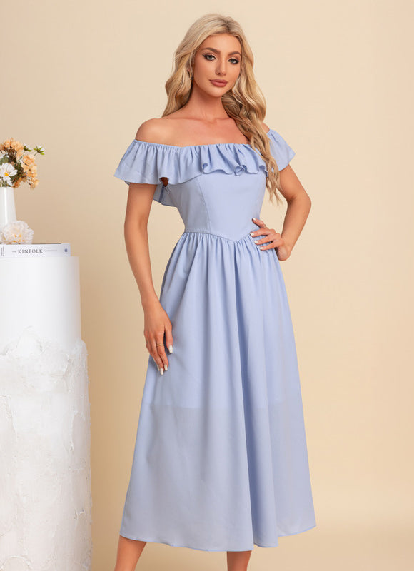Robe Pastel Bleu Col Carré Midi - gallery 2