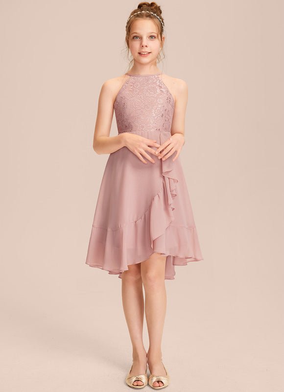 Robe Pastel Rose Trapèze Asymétrique Volants