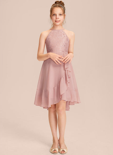 Robe Pastel Rose Trapèze Asymétrique Volants