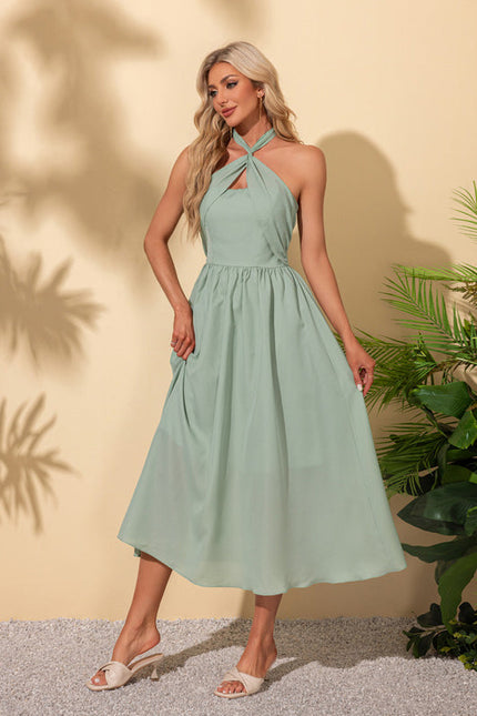 Robe Pastel Verte Trapèze Licou Midi