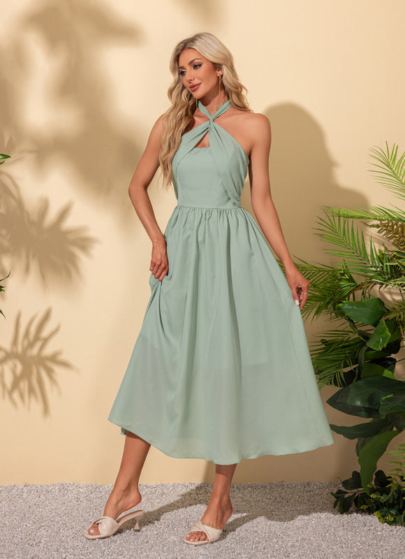 Robe Pastel Verte Trapèze Licou Midi