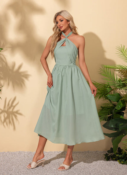 Robe Pastel Verte Trapèze Licou Midi