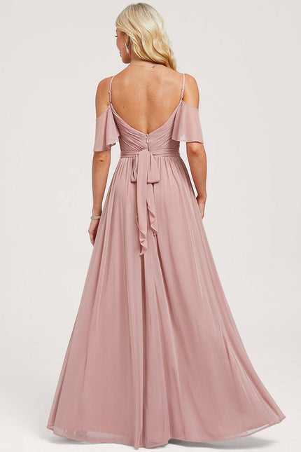 Robe Pastel Rose Décolleté Épaules Volants - gallery 4