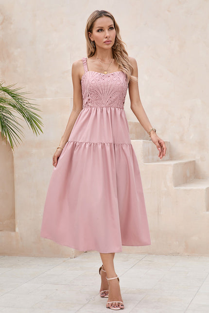 Robe Pastel Rose Col Cœur Midi - gallery 1