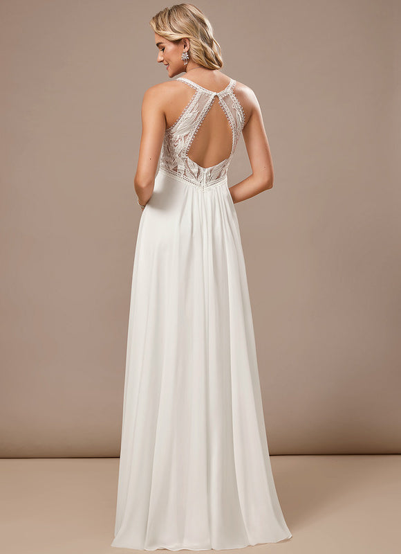 Robe Pastel Blanche Col V Longueur Ras Du Sol - gallery 4