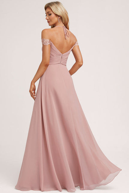 Robe Pastel Rose Décolleté Épaules Libérées - gallery 4