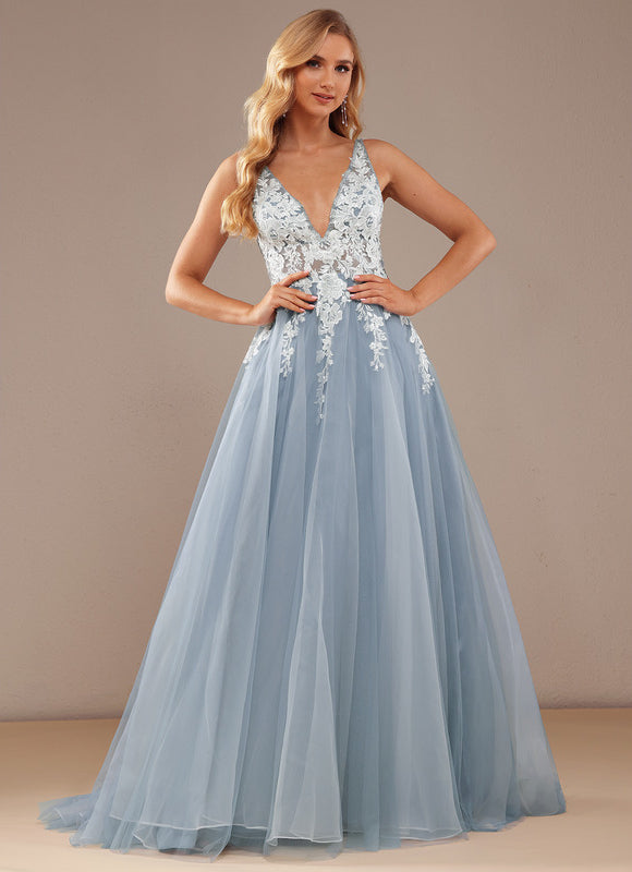 Robe Pastel Blanche Col V Traîne Dentelle - gallery 1