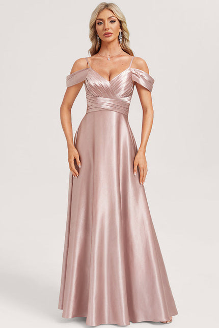 Robe Pastel Rose Décolleté Longue Satin - gallery 1