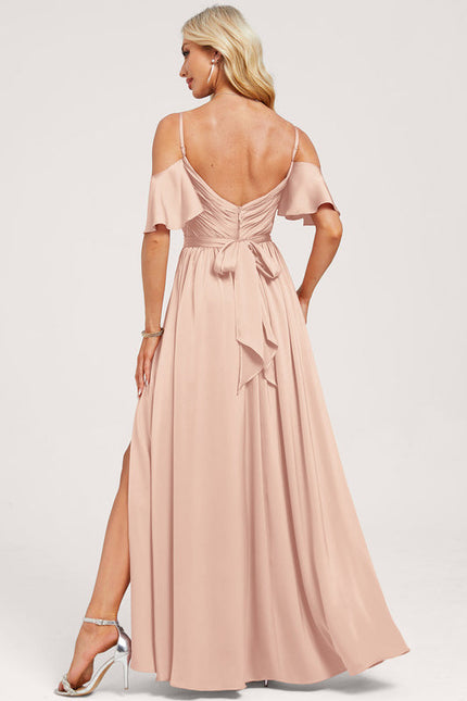 Robe Pastel Rose Décolleté Épaules Volants - gallery 1