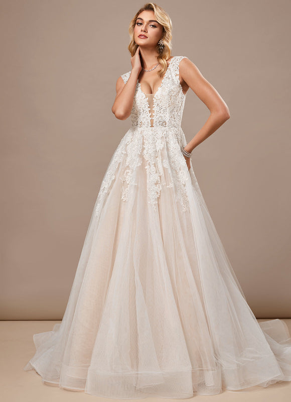Robe Pastel Blanche Col V Dentelle - gallery 1