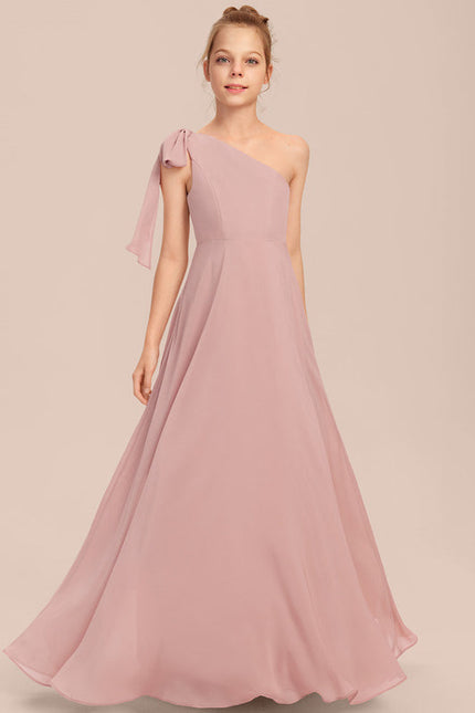 Robe Pastel Rose Décolleté Asymétrique Junior - gallery 2