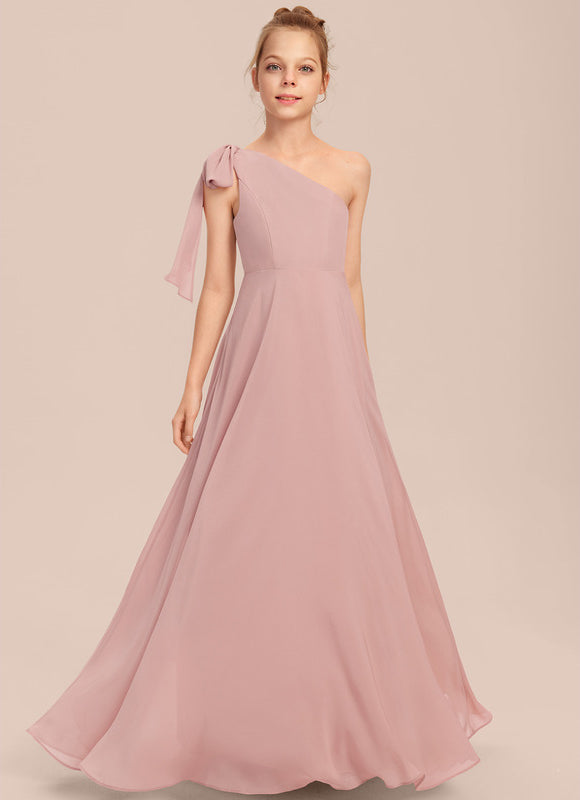 Robe Pastel Rose Décolleté Asymétrique Junior - gallery 2