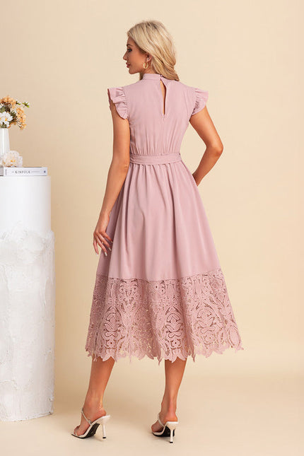 Robe Pastel Rose Dentelle Col Montant - gallery 2