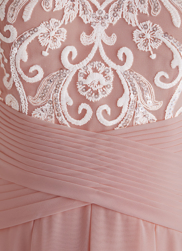 Robe Pastel Rose Asymétrique Dentelle Élégante - gallery 4