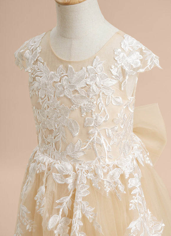 Robe Pastel Fille Mariage Crème Col Rond - gallery 5