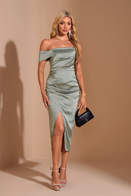 Robe Pastel Vert Satin Plissé Midi - gallery 5