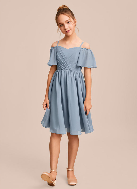 Robe Pastel Bleu Mousseline Décolleté Épaules - gallery 3