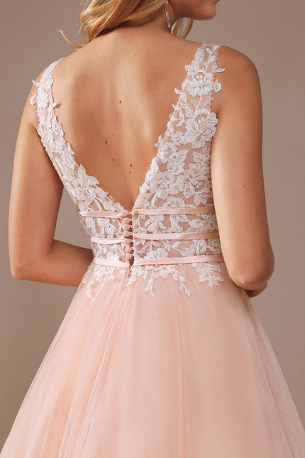 Robe Pastel Rose Col V Traîne Tulle - gallery 3