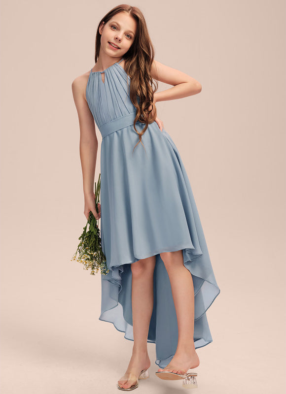 Robe Pastel Bleu Trapèze Mousseline Plissée - gallery 3