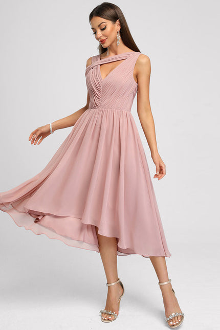 Robe Pastel Rose Asymétrique Plissée Élégante - gallery 5