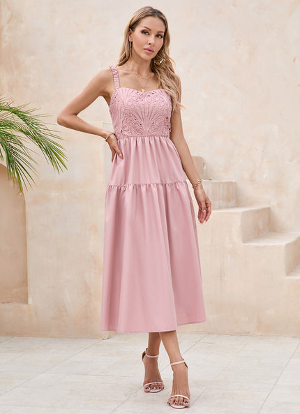Robe Pastel Rose Col Cœur Midi