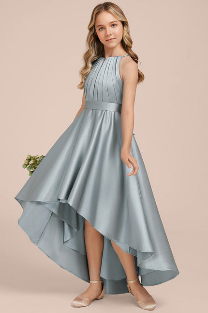 Robe Pastel Satin Bleu-Vert Trapèze Asiatique - gallery 3