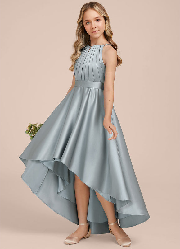Robe Pastel Satin Bleu-Vert Trapèze Asiatique - gallery 3