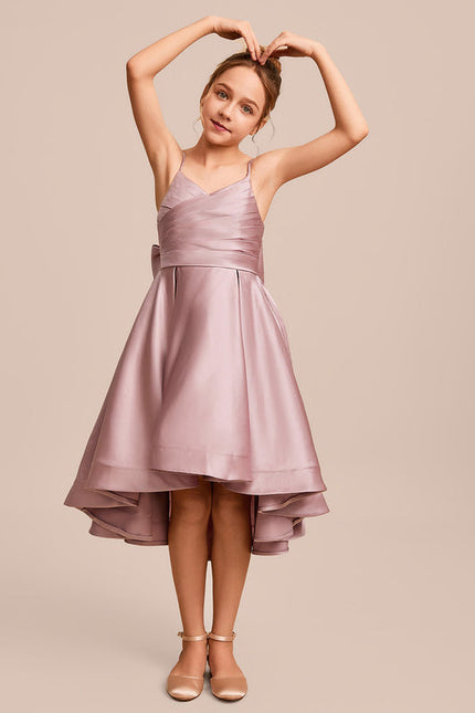Robe Pastel Rose Satin Col V Junior - gallery 2