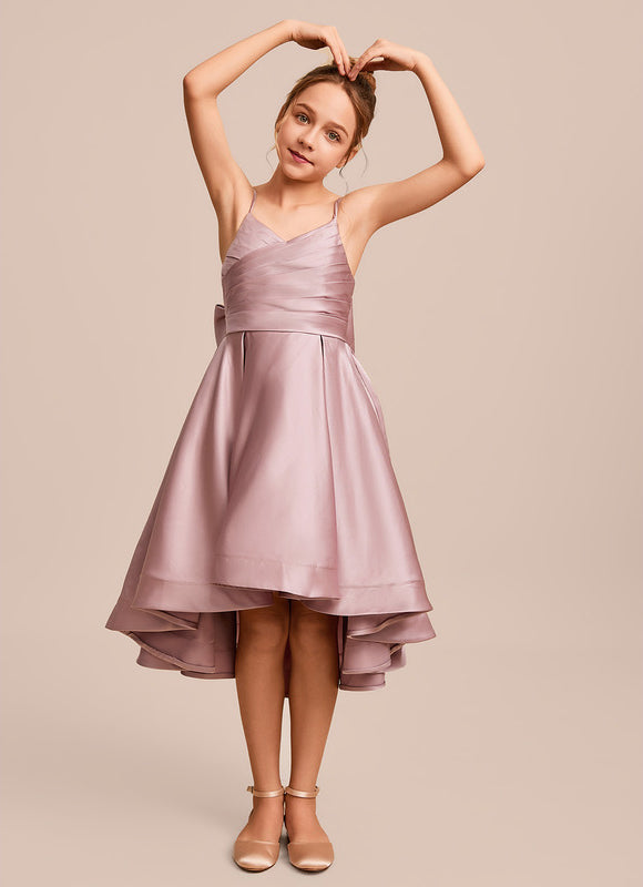 Robe Pastel Rose Satin Col V Junior - gallery 2