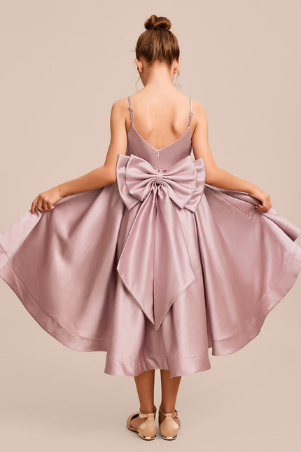 Robe Pastel Rose Satin Col V Junior - gallery 5