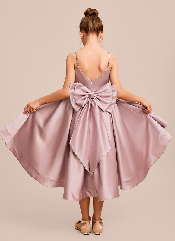Robe Pastel Rose Satin Col V Junior - gallery 5