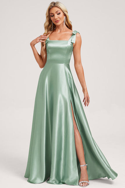 Robe Pastel Verte Trapèze Longue Satin - gallery 1