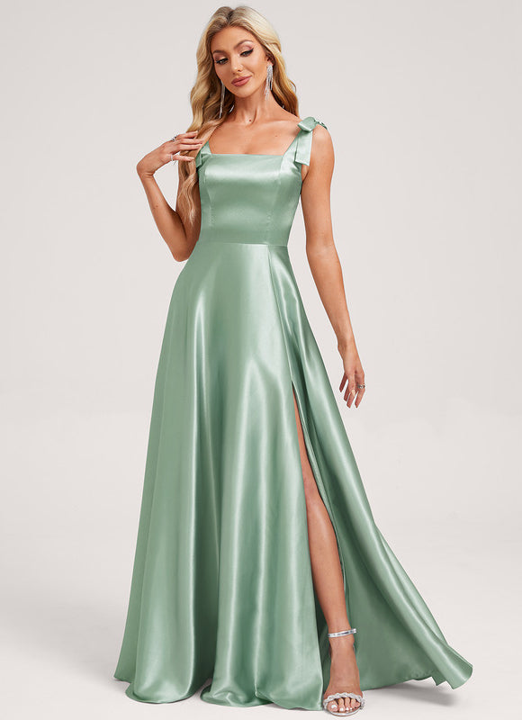 Robe Pastel Verte Trapèze Longue Satin - gallery 1