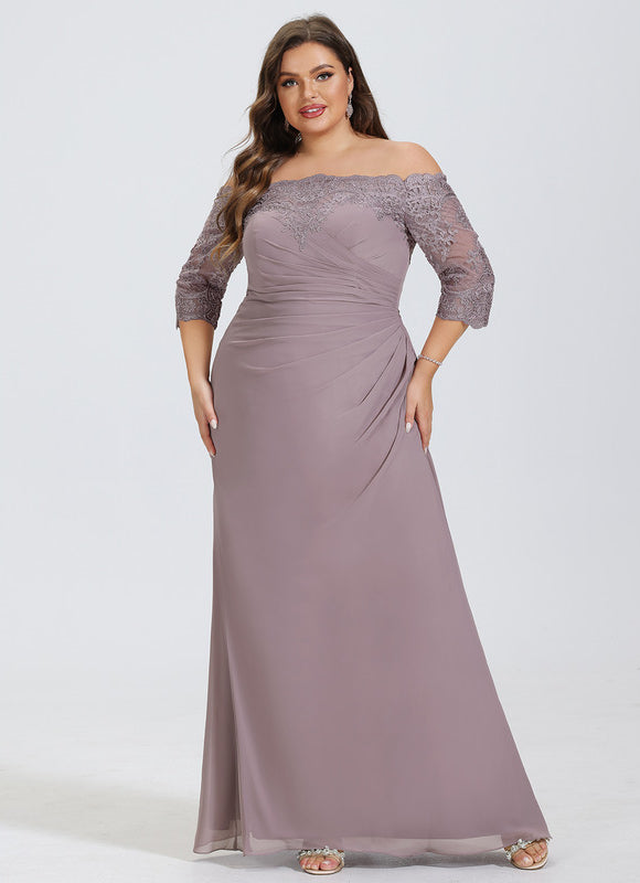 Robe Pastel Lavande Épaule Dénudée Longue - gallery 4