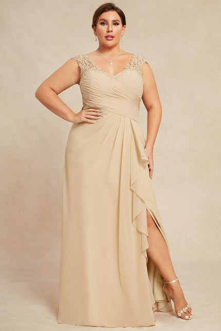 Robe Pastel Beige Dentelle Trapèze Longue - gallery 4